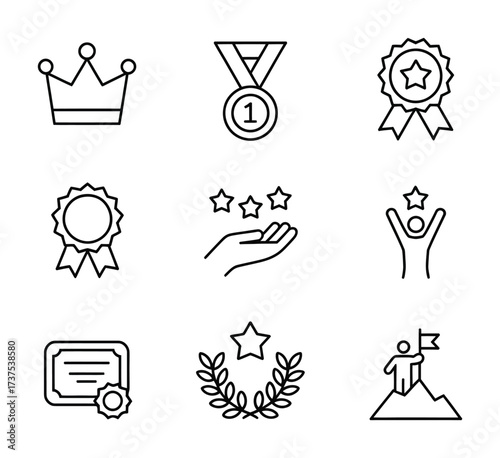 Leadership excellence achievement award success icon set