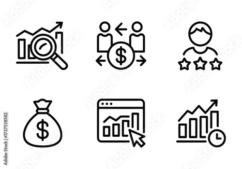 Finance investment business growth money success icon set
