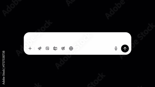 Animated AI chat gpt bot interface. Input text box with tools: attach, study, research, search and agent. Artificial intelligence prompt area. Large language models UI template. Transparent overlay