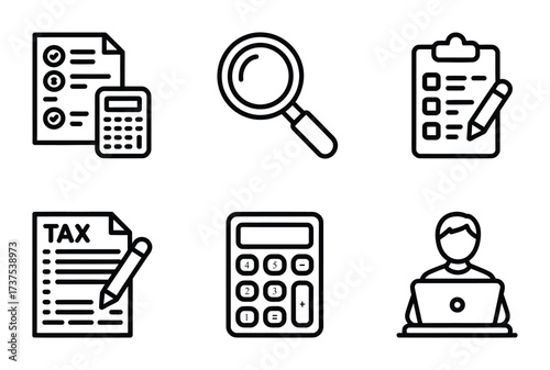 Accounting finance office tax audit report management icon set