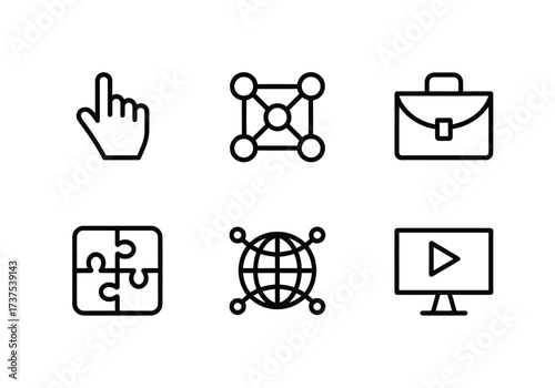 Business management corporate teamwork strategy digital icon set