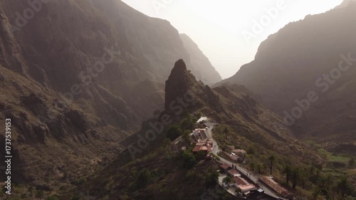 Aerial View of Masca Village and Mountain Valley, Tenerife, Canary Islands