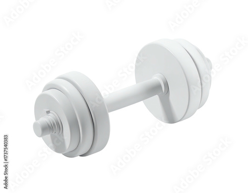 A monochrome rendered dumbbell with weight plates and a handle, isolated on black