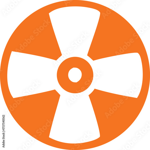 Orange radiation symbol warning sign graphic icon for nuclear hazard safety alert and biohazard danger information