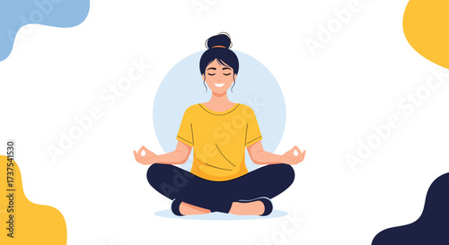 A woman meditating peacefully in a calm and tranquil setting, embracing mindfulness and inner serenity.