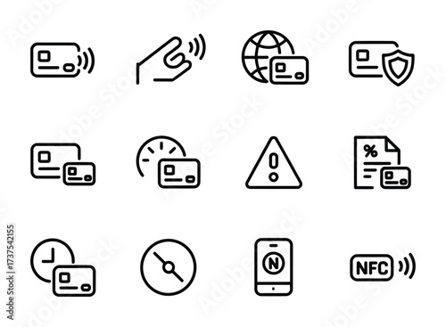 NFC and Digital Payment Icons Set - Contactless, Mobile Wallet, and Online Finance