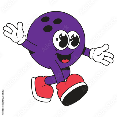 Bowling ball mascot retro character cartoon icon illustration