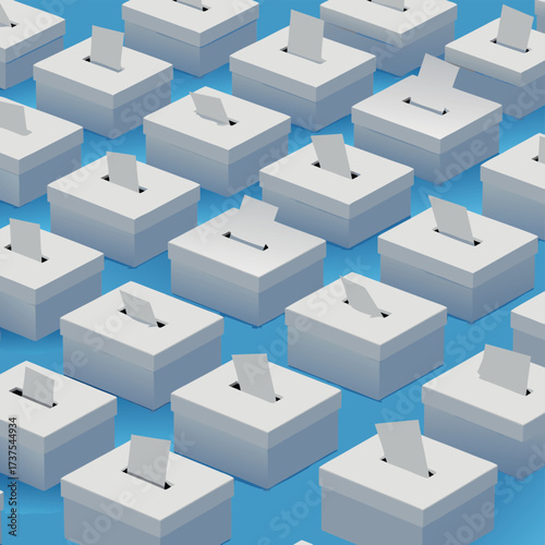 Voting boxes with ballots on a blue background