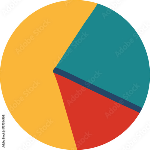 Colorful pie chart with three segments for data visualization and business analysis showing proportions