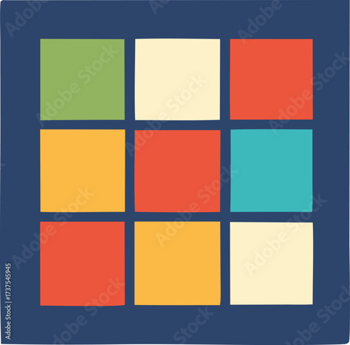 Abstract geometric grid of nine colorful squares arranged in three rows and three columns for design and creative projects