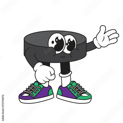 Hockey puck retro character cartoon icon illustration