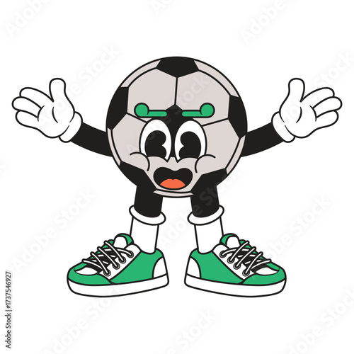 Soccer ball retro character cartoon icon illustration