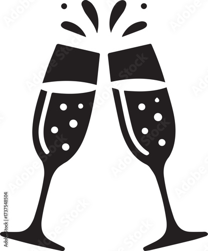 Festive new year celebration silhouette two champagne flutes clinking toast sparkling bubbles