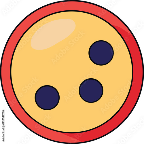 Simple graphic design of a round object with three dark circles inside a red ring for decorative and symbolic purposes