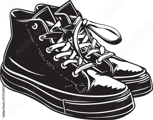 Black high top canvas sneakers isolated on white background