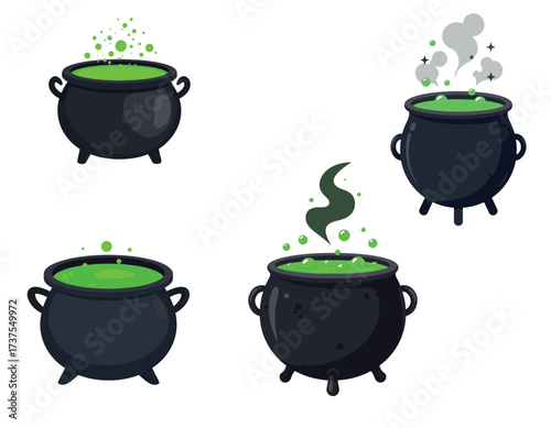 Witch's Cauldrons with Bubbling Potions
