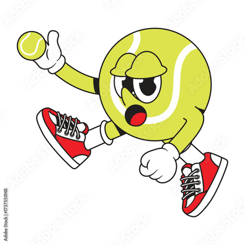 Tennis ball mascot retro character cartoon icon illustration