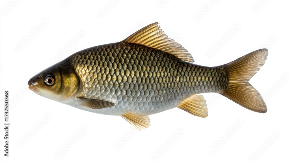 Obraz premium Vibrant Goldfish Swimming Gracefully in a Serene Environment against a Pure White Background Highlighting Its Unique Features and Natural Beauty