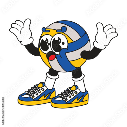 Volleyball retro character cartoon icon illustration