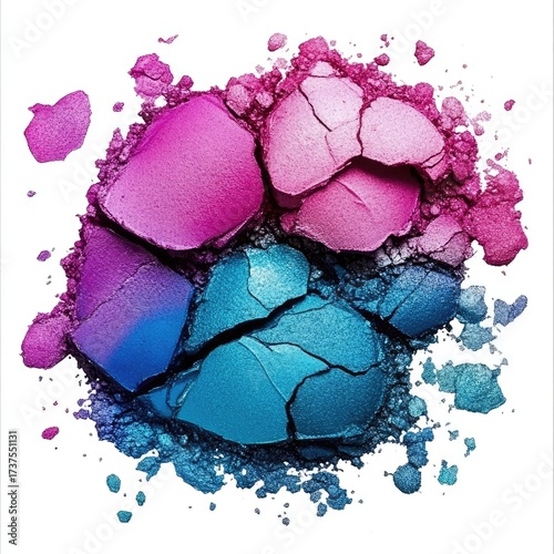 Crushed, colorful eyeshadow with pink and blue tones