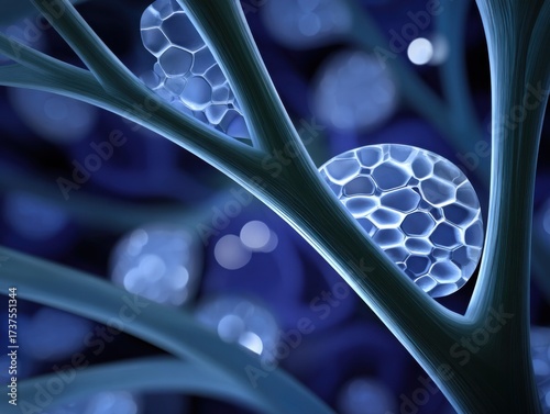 Close Up View of Delicate Green Plant Leaves Against a Tranquil Blue Background Highlighting Natural Beauty and Serenity in Botanical Photography