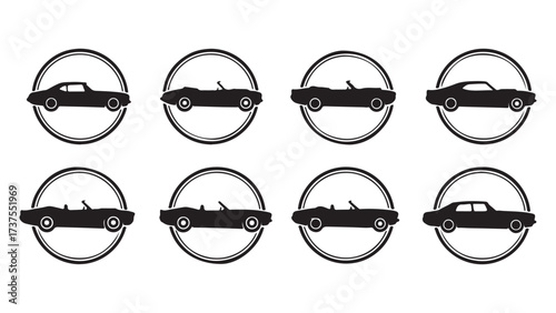 Collection of Classic Car Silhouettes in Circular Badges