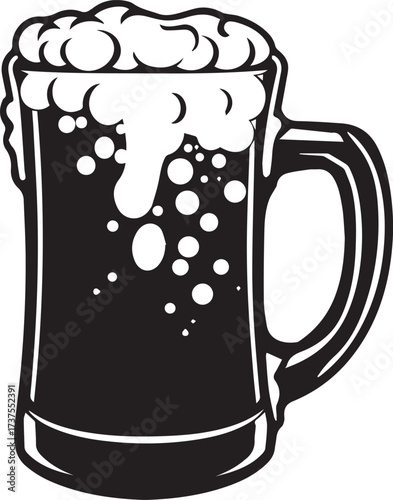 Illustration of a frothy beer mug, isolated on white background
