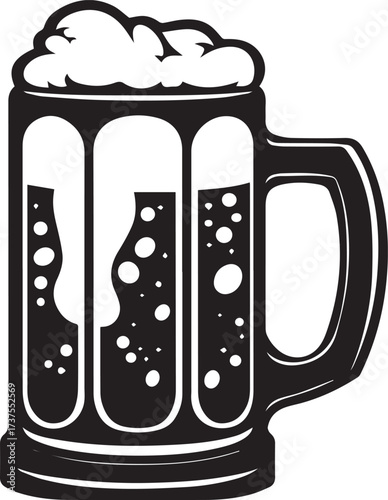 Illustration of a beer mug with foam and bubbles isolated on white background