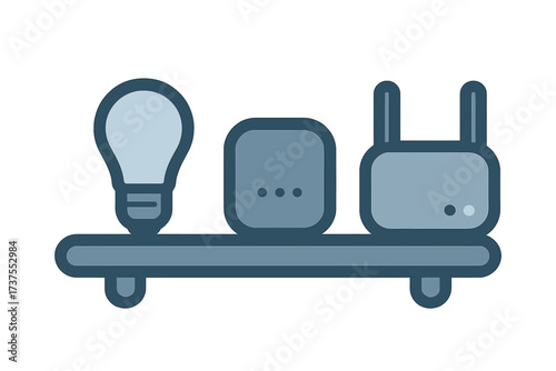 Modern smart home technology concept with light bulb, speaker, and wireless router