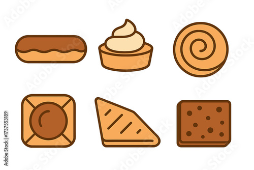 Assortment of sweet baked goods and confectionery items for dessert menus