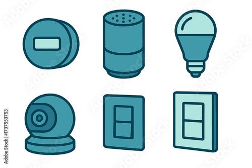 Collection of blue icons representing common household objects and utilities for home design and renovation projects