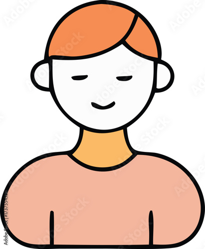 Simple stylized portrait of a content person with orange hair and a peach toned shirt representing personal identity and human figures