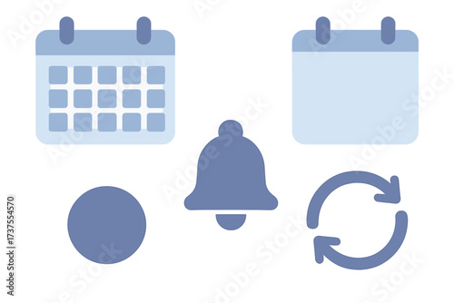 Calendar icons depicting dates, reminders, and notifications for scheduling and organizing tasks