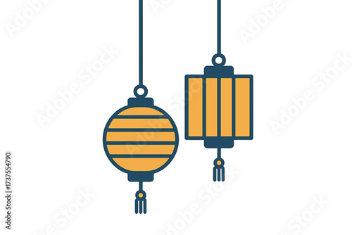 Two traditional Asian lanterns hanging for festive decor and cultural celebrations