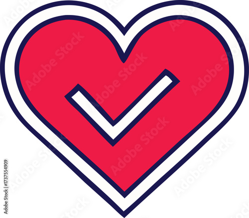Vibrant red heart symbol with white checkmark icon expressing love approval health and well-being in a clean design