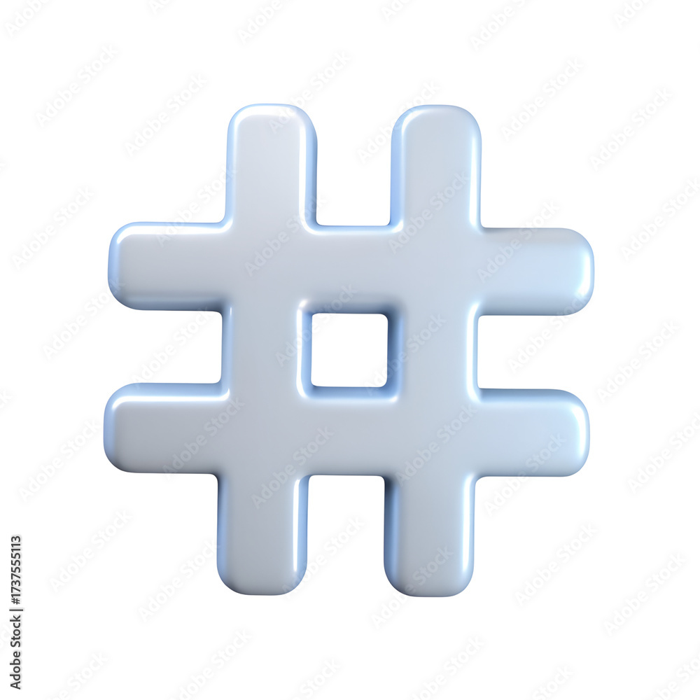 Obraz premium 3D White Hashtag Symbol isolated on a transparent background