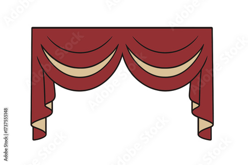 Elegant red and beige valance for window decoration or stage curtain design