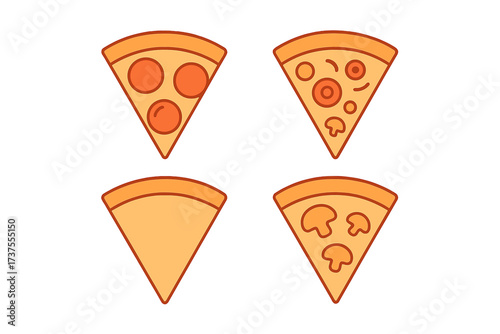 Collection of pizza slices with various toppings including pepperoni, mushroom, and plain cheese