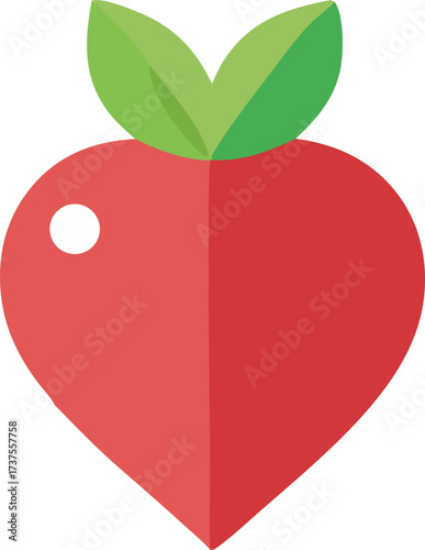 Stylized heart-shaped red radish with green leaves a whimsical vegetable icon for healthy eating and culinary designs