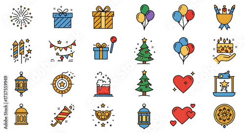Festive Celebration and Holiday Icons Collection.