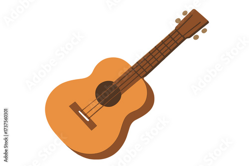 Acoustic ukulele musical instrument with four strings and tuning pegs on a clean white background