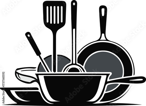 Kitchen Utensils and Cookware Silhouette cooking spatula