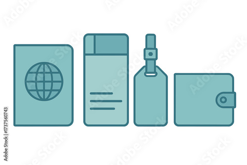 Travel essentials set with passport, boarding pass, luggage tag, and wallet for international journeys