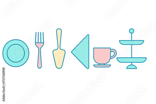 Modern minimalist kitchen and dining utensils collection with soft pastel colors