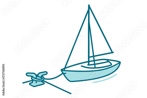 Sailboat anchored at a dock with its lines secured, ready for a leisurely outing on the water