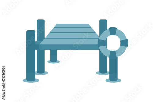 Simple wooden pier with a lifebuoy for water safety and recreation
