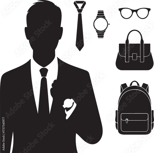 Silhouette of a Man in a Suit with Accessories pocket square