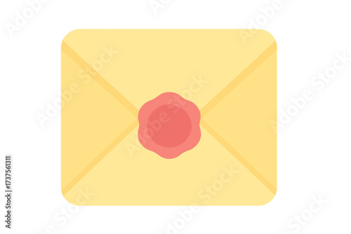 Retro style yellow envelope with a decorative red wax seal for correspondence