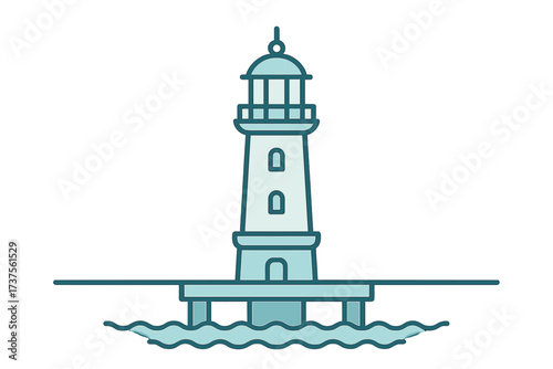 Tall lighthouse structure standing in the ocean providing essential navigation guidance for ships