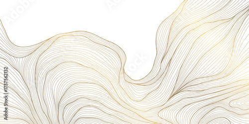 Elegant abstract vector background, golden wave lines, smooth gradient, flowing geometric curves, Japanese aesthetics. Luxury cards, award ribbons, modern banner, premium pattern.